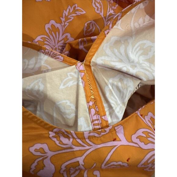 XiRENA Larkyn Cotton Maxi Dress Plunge V-Neck Puff Sleeve Size Medium Orange - Picture 8 of 11